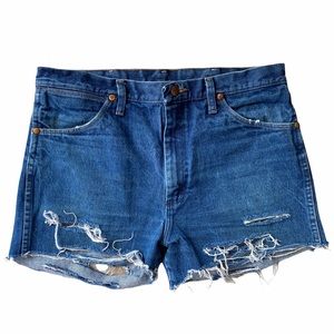 Vintage Wrangler High Waisted Distressed Cutoff 100% Cotton Denim Shorts Blue